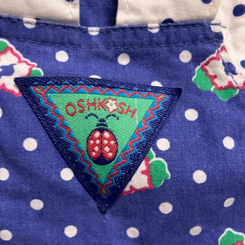 Vintage 1990s OshKosh B'gosh Floral Polka Dot Baby Overalls 3T-4T Lady bug tag